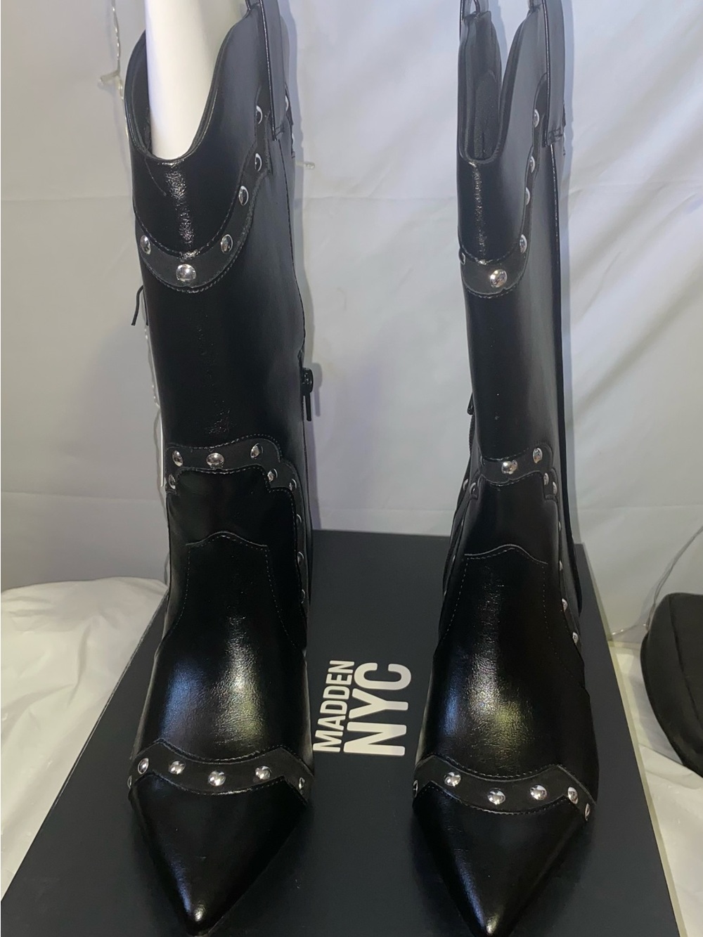 Women's Black Studded Pointed-Toe Boots